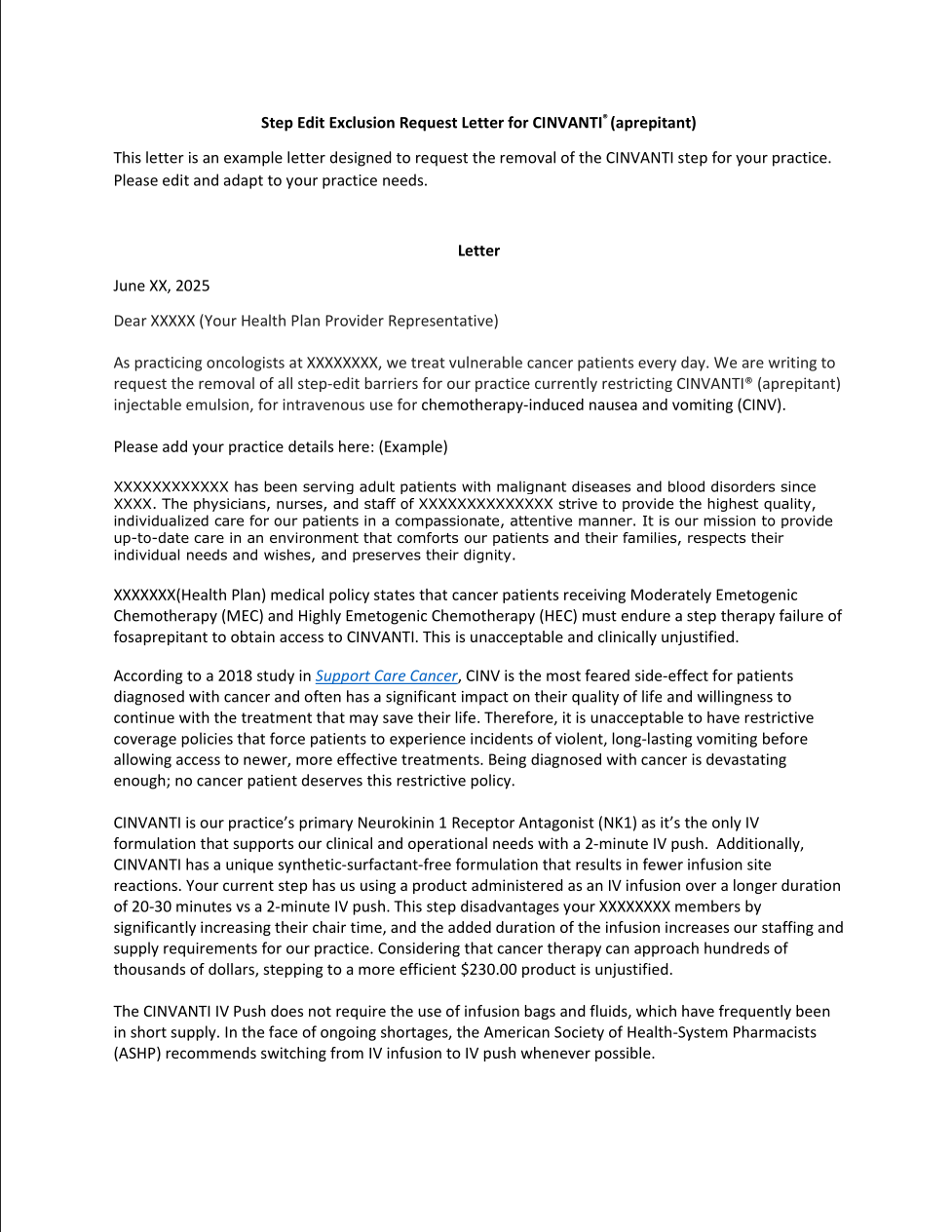CINVANTI Step Edit Exclusion Letter