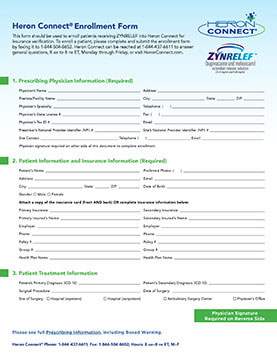 ZYNRELEF Insurance Verification and Program Enrollment Form