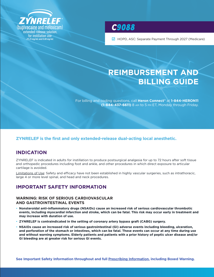 ZYNRELEF Reimbursement and Billing Guide